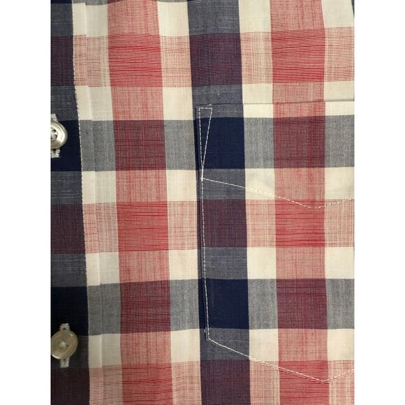 UNTUCKit Button Up Shirt Size LRG Blue Red Plaid Cotton Wrinkle Free Redaelli WF - Picture 4 of 10
